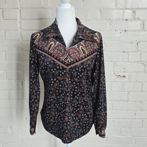 Mardi Modes Tops - Mardi Modes Vintage 70s Paisley Blouse ┃Black Rust ┃Psychedelic Boho Whimsigoth